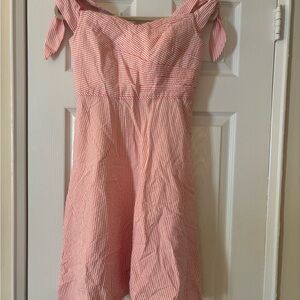 J. Crew Pink Striped Off Shoulder Tie Dress